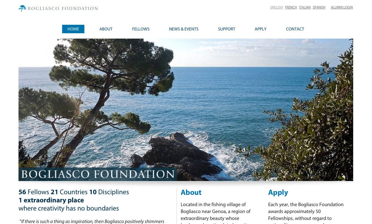 Website for Bogliasco Foundation (desktop view)