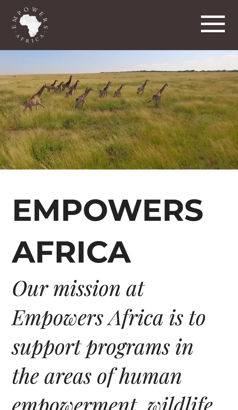 Website for Empowers Africa (mobile view)