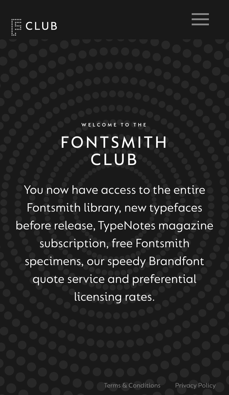 Website for Fontsmith Club (mobile view)