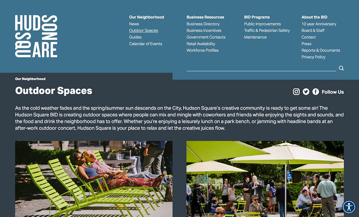 Website for Hudson Square (desktop view)