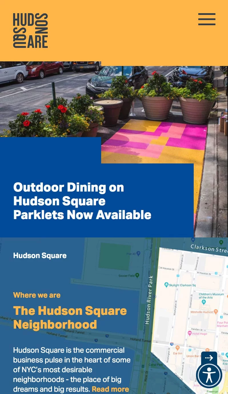 Website for Hudson Square (mobile view)