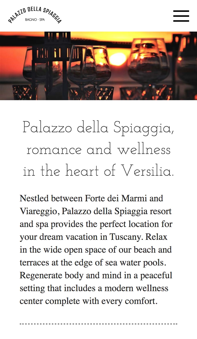 Website for Palazzo della Spiaggia (mobile view)
