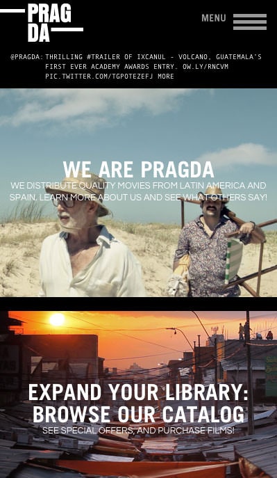 Website for Pragda (mobile view)