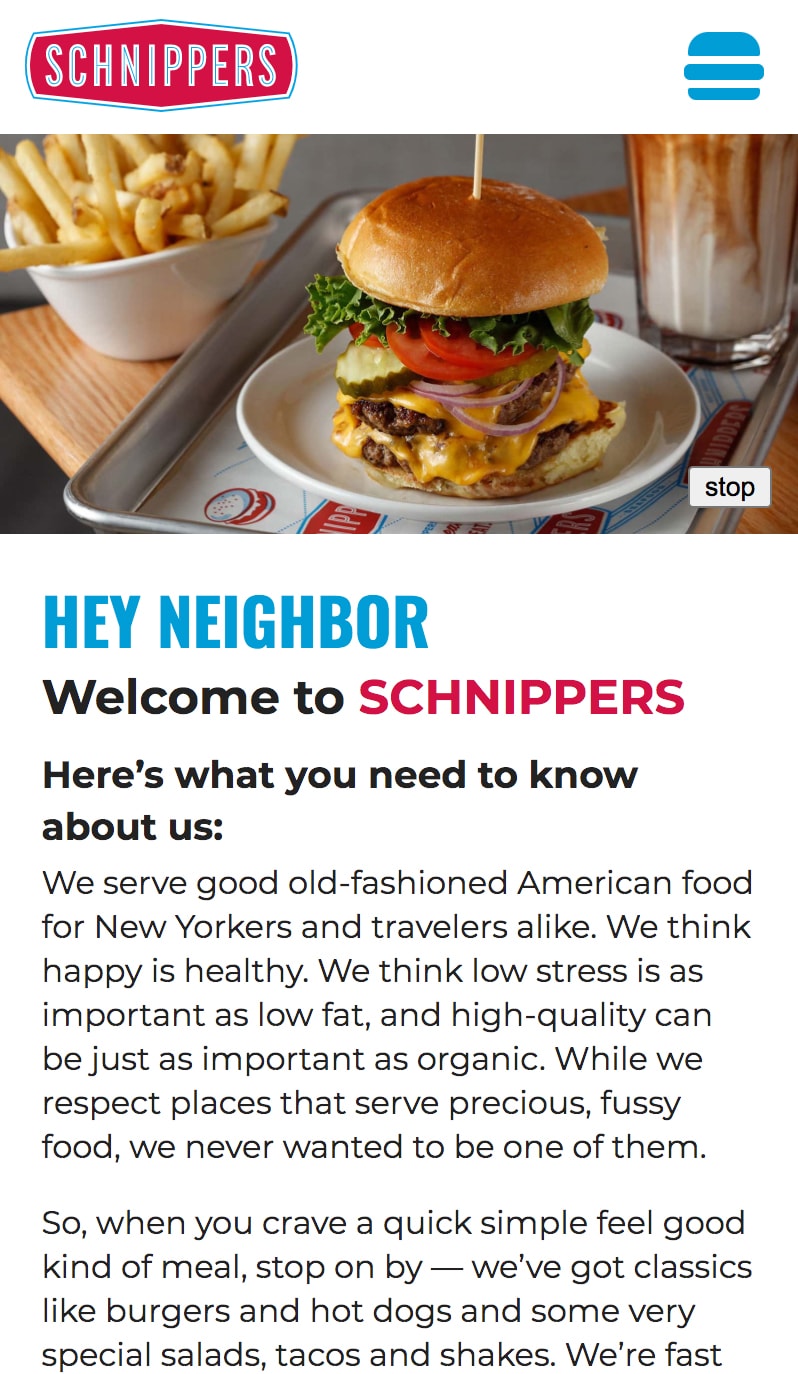 Website for Schnippers (mobile view)